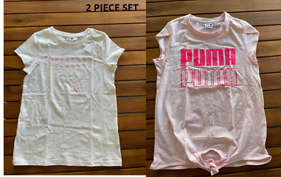 PUMA Girls  2 Piece Shirt Set Pink/White M(10-12)NWOT