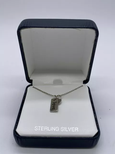 Pretty & Delicate Sterling Silver Chain with Love Tag & Heart Pendant with Box