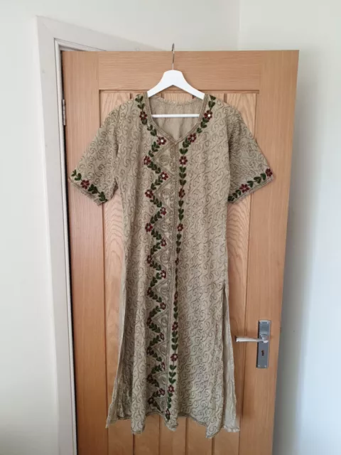 vtg 90s indian cotton kurta boho hippy arty embroidered tunic kaftan ethnic s m