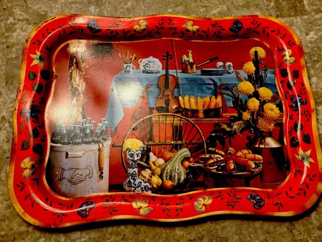 Vintage 1950'S Coca Cola Serving Tray With Bar Bq Scene And Violin