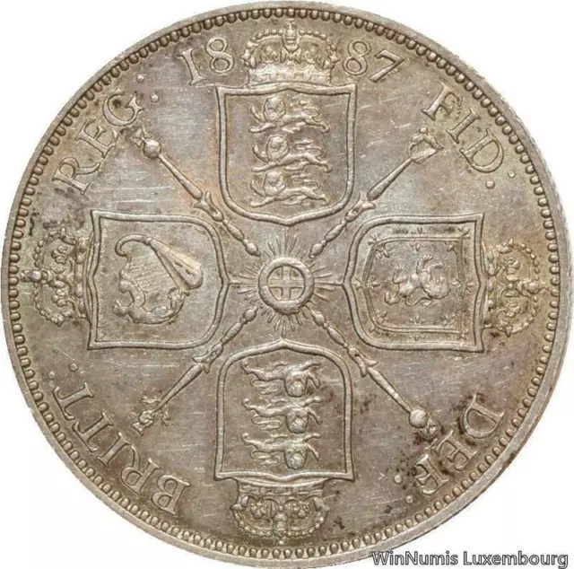 V4589 Rare United Kingdom Florin Queen Victoria 1887 Silver UNC -> Make offer 2