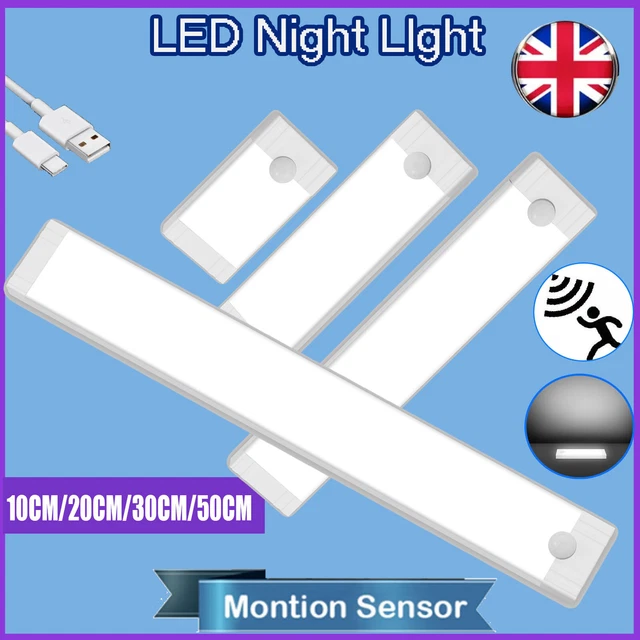 STRIP LIGHT LED PIR Motion Sensor Wireless USB Rechargeable Cabinet ...