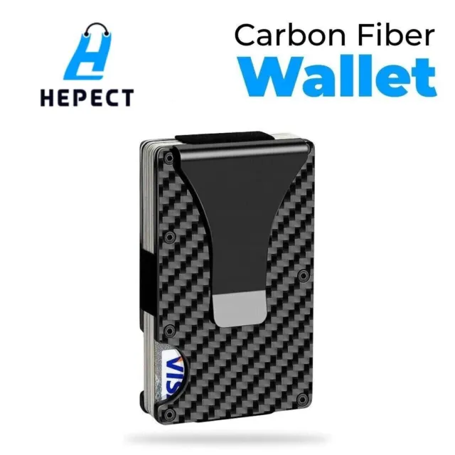 Mens Carbon Fiber RFID Blocking Clip Wallet Money Slim Credit Card Holder Metal