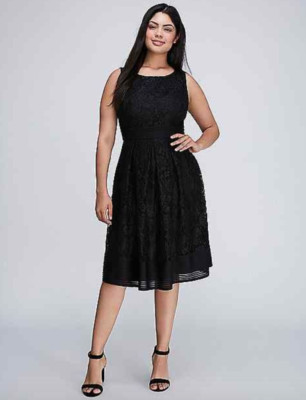 Lane Bryant Lace Fit Flare Dress Ribbed Trim 14 22 26 28 Black Evening 1x 3x 4x