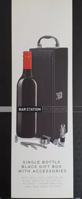 NEW Bar Station Wine Bottle Gift Carrier Box Steel Accessories Black Leather