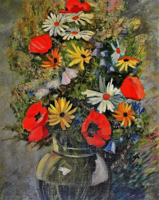 Rober Kohl AUSTRIA 1891-1944 EXCELENTE BODEGON DE FLORES OLEO/CARTON 77X65 CMS 3