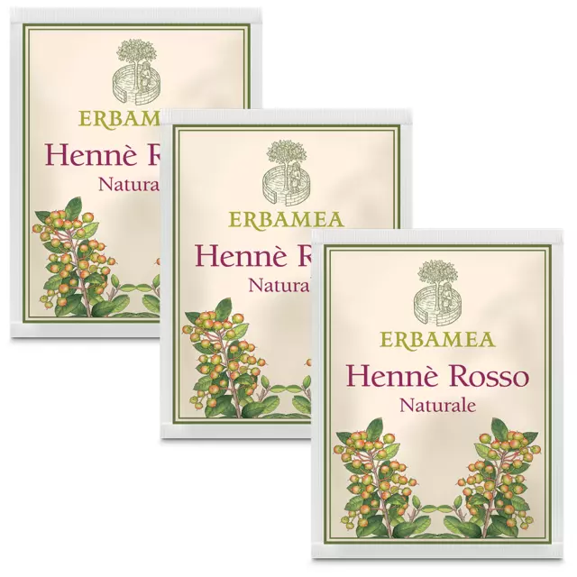 3x Erbamea - Hennè NATURALE ROSSO - Buste da 100 gr - 100% Lawsonia inermis