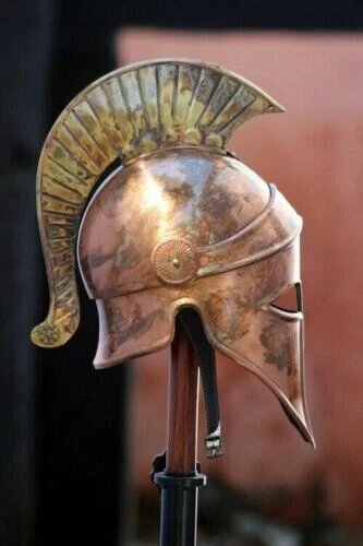 Casque Corinthien Grec En Acier - Réplique Médiévale Bleu Et Blanc Avec Plume - Style Soldat De Sparte