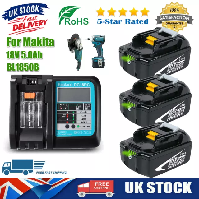 Makita 18 V BL1850B Batteria 5,0 Ah agli ioni di litio LXT BL1830 BL1850B BL1860B Caricabatterie