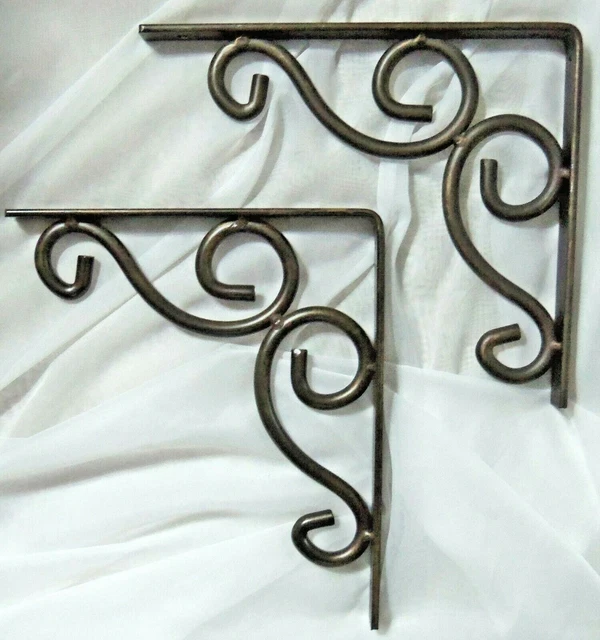 Vtg pair 2 CAST IRON Shelf BRACKETS HOLDER CORBELS Country 8"x7" Bronze Finish