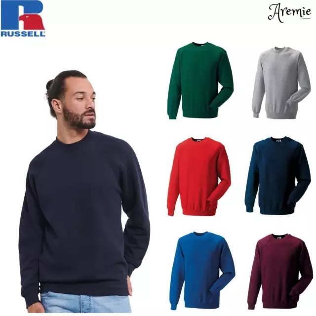 Russell Mens Plain Sweatshirt Crew Neck Raglan Sweater Casual Workwear Jumper