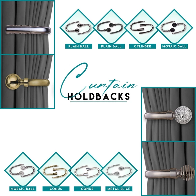 2 x Metal Hold Backs For Curtain Blackout Curtain Poles Wall Tieback Pair Holder