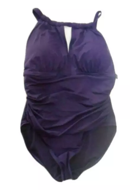 Lauren Ralph Lauren Plus Size High Neck One Piece Swimsuit Eggplant 22W