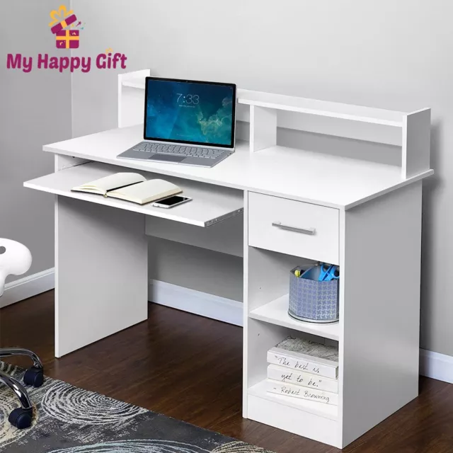 Artiss Computer Desk Shelf Drawer Cabinet Home Office Study Table White 100CM