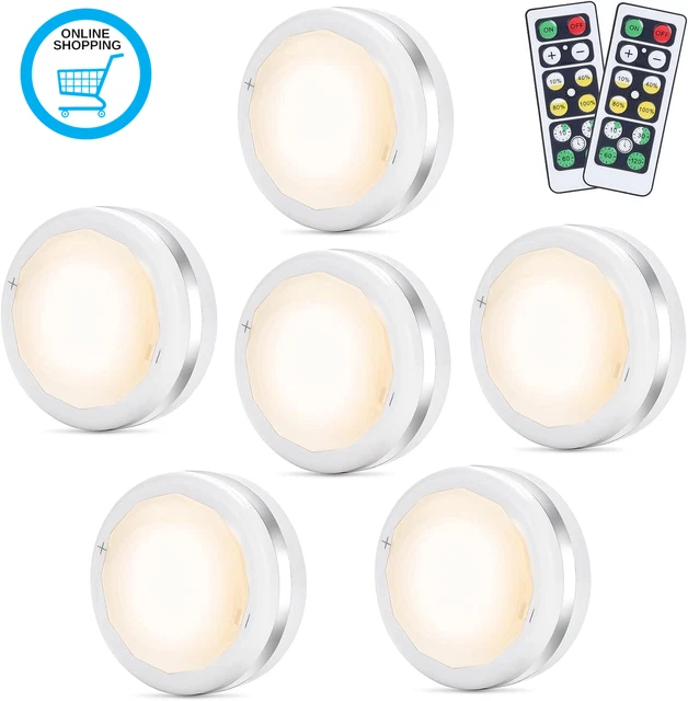 UNDER CABINET LIGHTS, Wireless LED Puck Lights Remote Control, 4000K ...