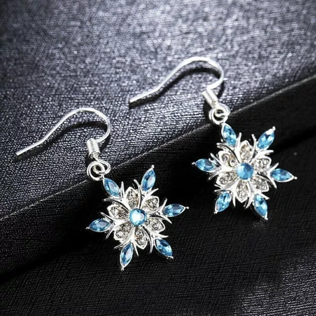 Women 925 Sliver Zircon Snowflake Earrings Hook Drop Dangle Wedding Jewelry Gift