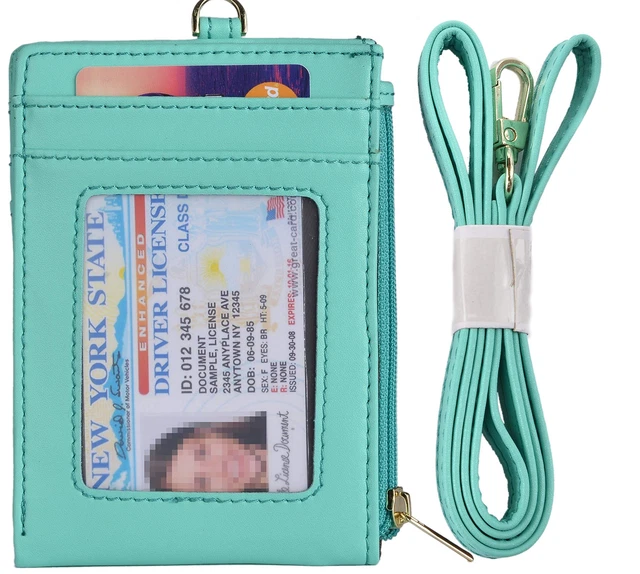 Bifold ID Badge Holder Case Leather Credit Card Wallet Neck Lanyard