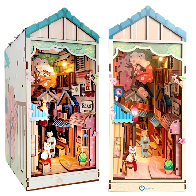 DIY BOOK NOOK Kit 3D Wooden Puzzle Bookshelf Insert Decor with LED