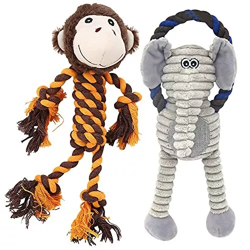 Dog Toys, Dog Rope Toys 2 Pack, Dog Tug Toys, Puppy Chew Toys, Squeaky Dog To...