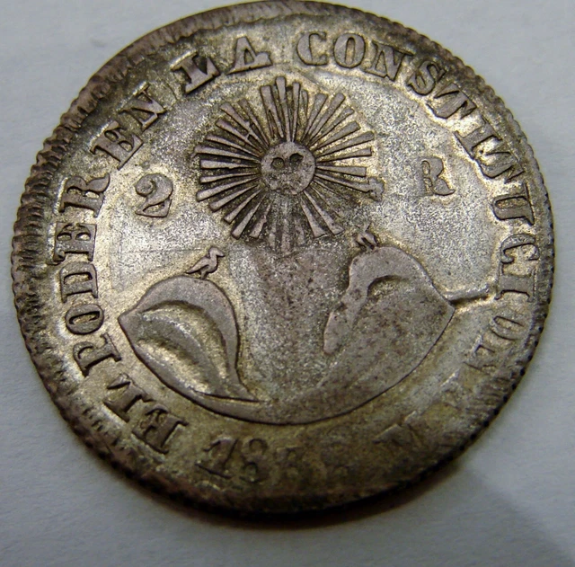 Ecuador 1838 MV - Silver 2 Reales - Cont. Ctrft. - Ex-Marin, Seppa - 26mm, 5.7g