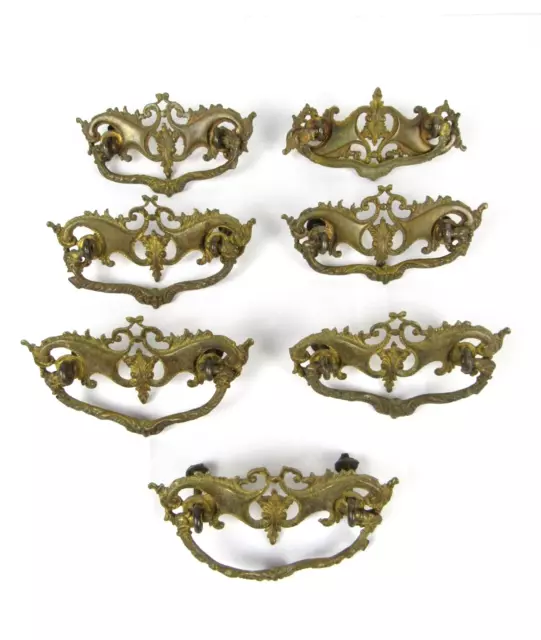 Ornate Brass Dresser Drawer Pulls - Handles - Leaf - Floral - Vintage 2"x5"