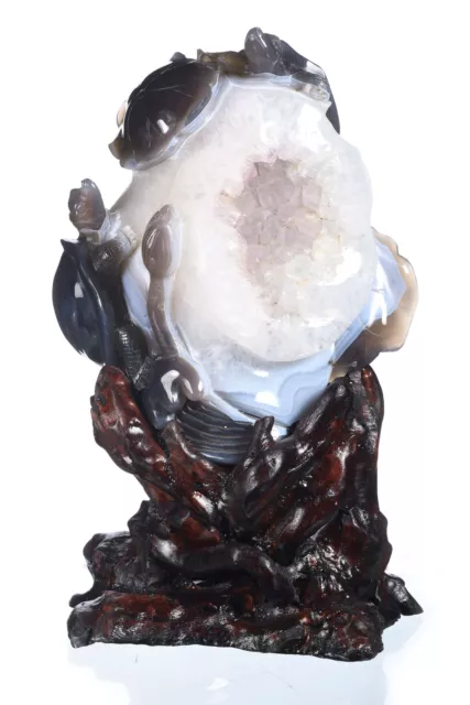 7.44" Natural Geode Agate Turtle Couple Mascot Carving Reiki Decor Gift# AY98