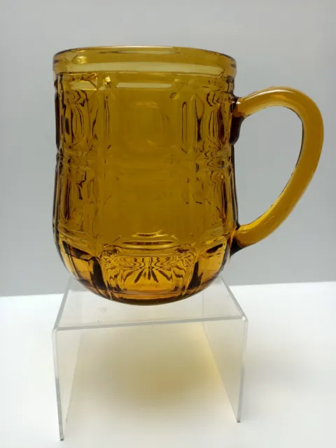 Vintage Amber Depression Glass Jug - Starburst / Square Tile Design / Scalloped