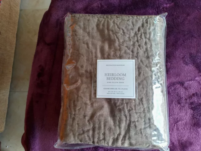 Restoration Hardware Heirloom bedding King Pillow Sham Color Sable NEW