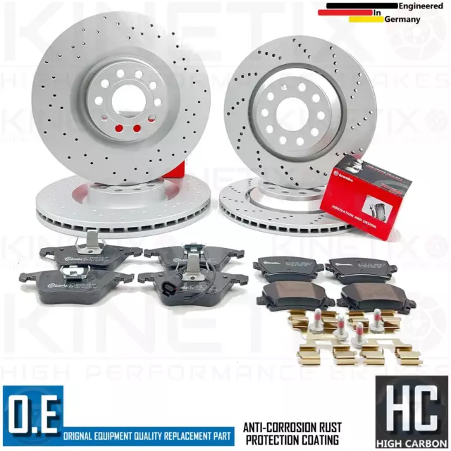 FOR AUDI S3 8P CROSS DRILLED FRONT REAR BRAKE DISCS BREMBO PADS 345mm 310mm