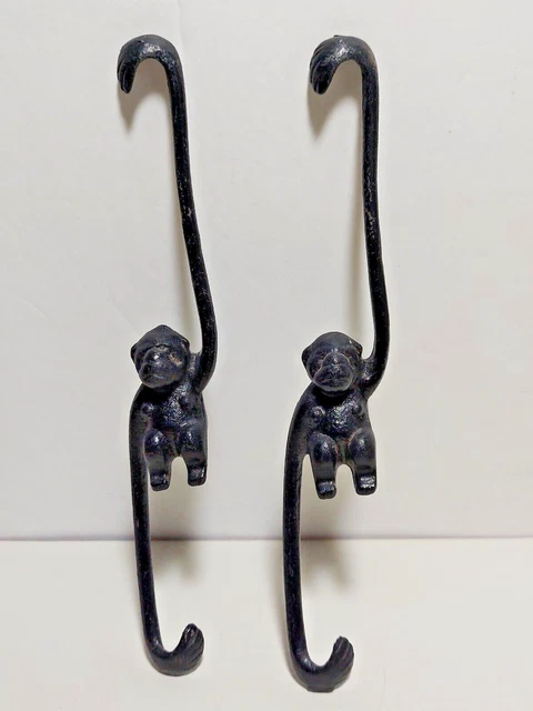 2 Vintage Cast Iron Hanging 8" MONKEY with Nipples Plant Pot Hanger