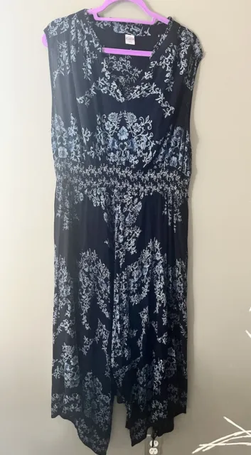 Bila Dress Women Blue Floral Sleeveless Maxi Asymmetric Hem Fairy Boho XXL