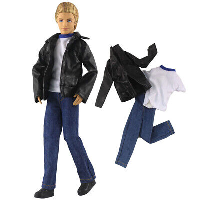 1/6 Boy Doll Clothes For Ken Doll Outfit Winter Wear Leather Coat Shirt Trousers