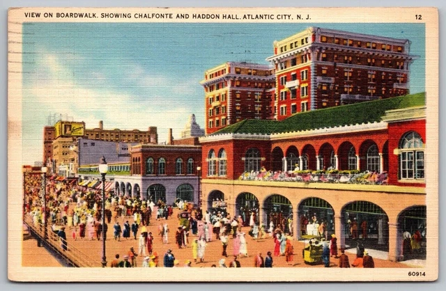 View Boardwalk Chalfonte Haddon Hall Atlantic City New Jersey Nj Linen Postcard
