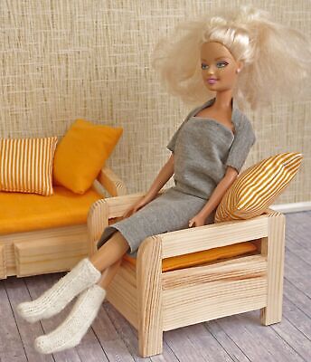 Armchair lounge, Couch, dollhouse wooden Furniture, 1:6 living room Accessories 2