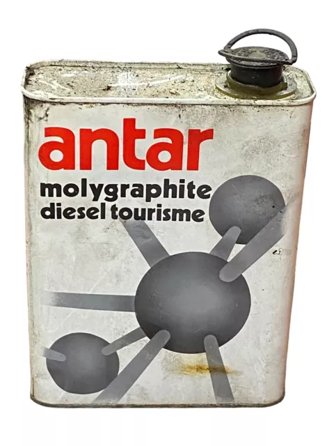 Vintage Ancien  Bidon Métal D Huile Antar Molygraphite Diesel Tourisme Handy Oil