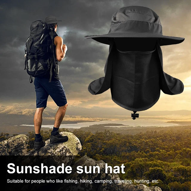Wide Brim Sun Hat with Neck Flap UPF 50+ Hiking Safari Fishing Cap for Men Women