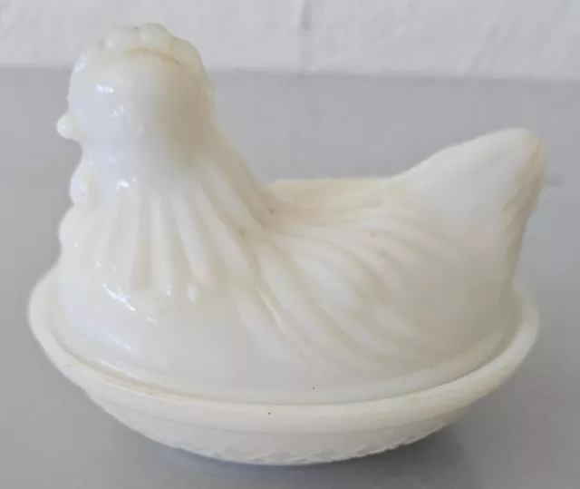 Vintage HAZEL ATLAS White Milk Glass Hen on a Nest Bowl