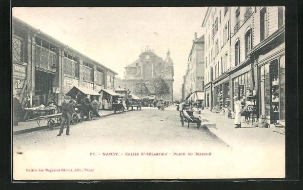 CPA Nancy, Eglise S´Sebastien, Place du Marché