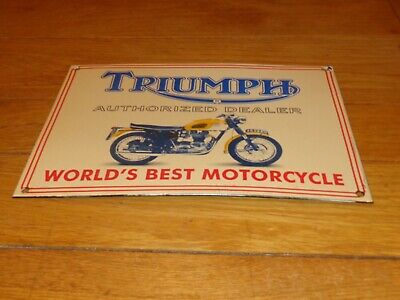 Vintage "Triumph Gasoline Motorcycle Dealer" 14" X 10" Porcelain Metal Oil Sign!