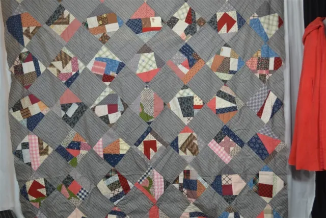 old period patchwork quilt top early 79 x 84" cotton hand made 19th c antique