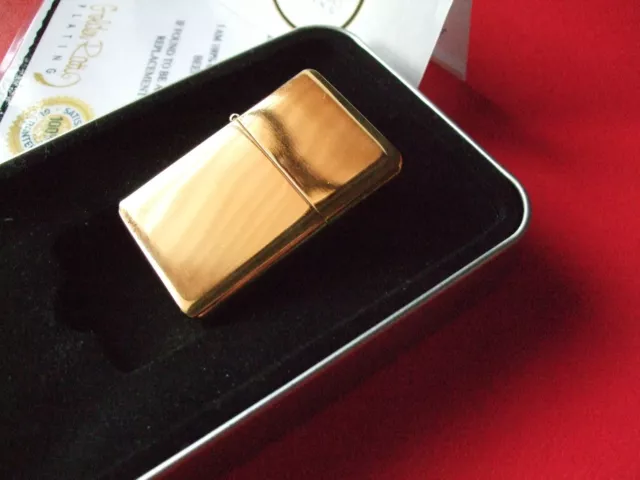 24Ct Gold Plated Windproof Flip Top Petrol Flint Cigarette Lighter Gift Tin 24k