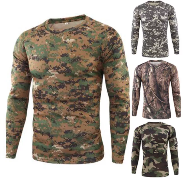 Militar Camisetas Camuflaje Caza Acampada Táctico Largo Man <
