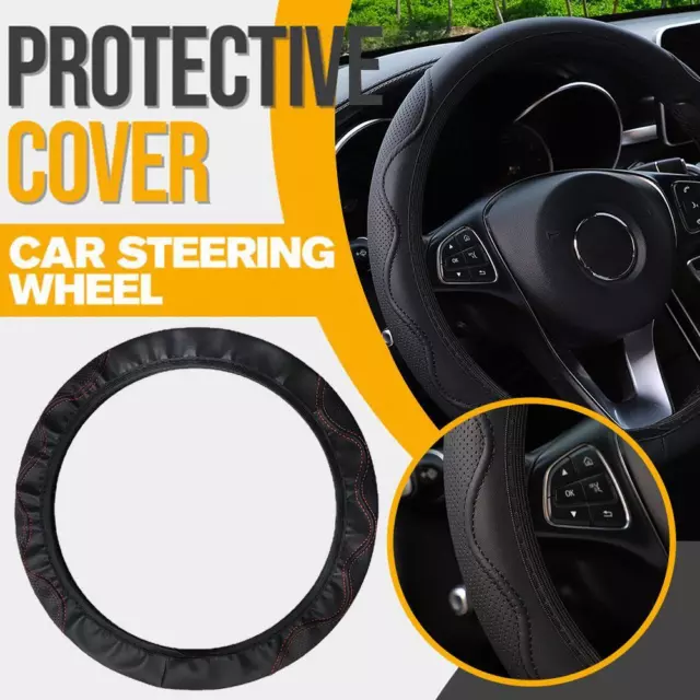 Car Steering Wheel Cover Black+Red Micro Fiber Leather Anti-slip Universal 2023