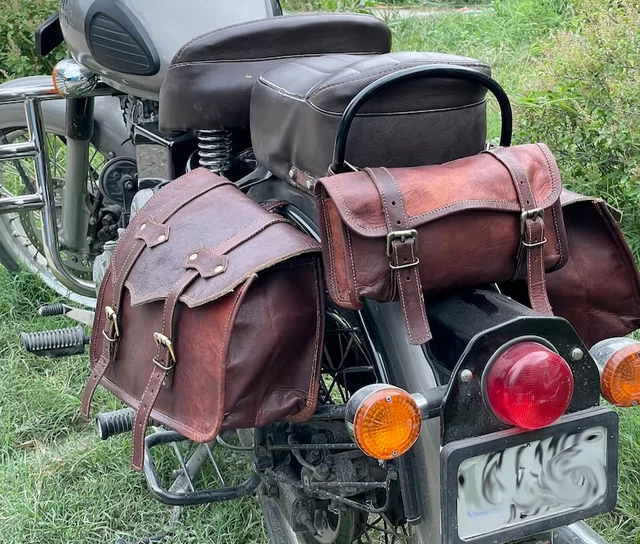 Leather Saddlebags Handmade Dark Brown Saddle Pannier Bags Universal Saddlebags
