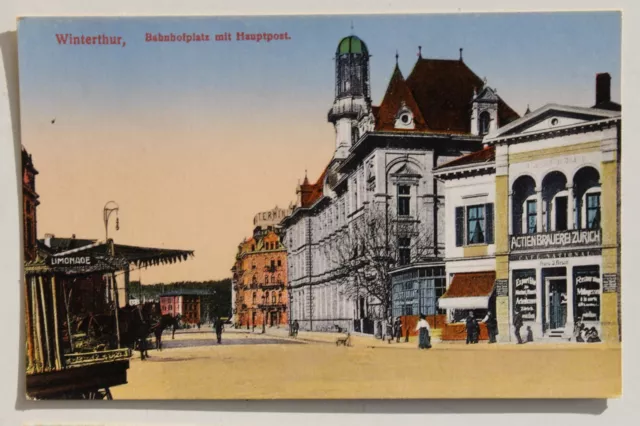 29596 Ak Winterthur Bahnhofsplatz Railway Station Post U.Shares-Brauerei Zurich