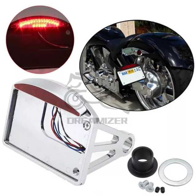 Motorcycle Brake Tail LED Light Side Mount License Plate Bracket Holder Chrome 2