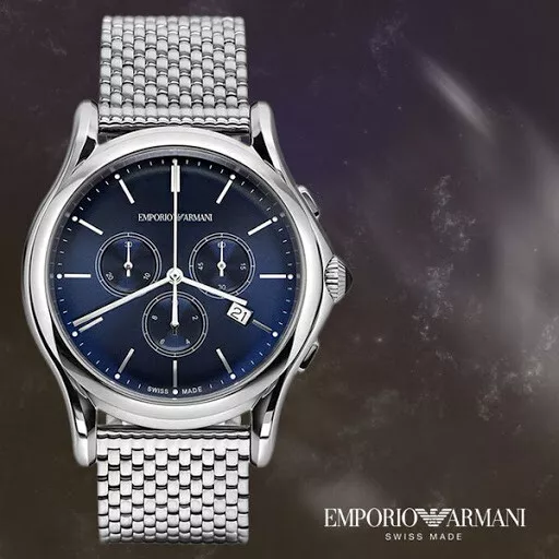 MONTRE Homme EMPORIO ARMANI SWISS MADE Bracelet et Cadran en Argent 849,00€ NEUF