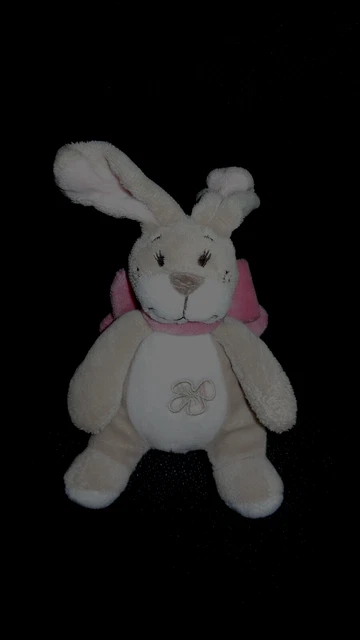 doudou peluche lapin beige rose Oscarine NOUKIES 14 cm sans oreilles