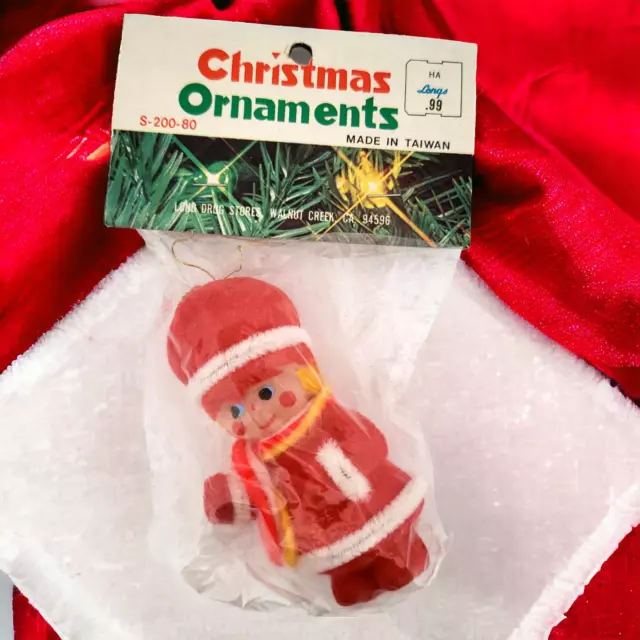 Vintage Christmas Caroler Ornament Taiwan Long Drug Store NOS Hard Plastic