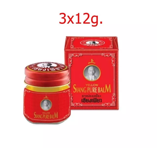 3x12g. Yellow Siang Pure Balm  Relief Muscle Pain Relieve Massage Dizziness